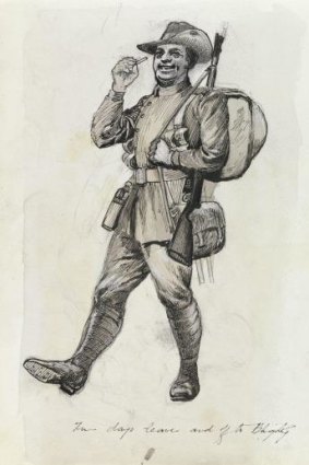 "Two days leave and off to Blighty": A drawing by Private John Beech.