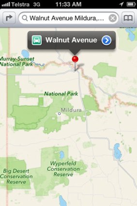 Apple Maps places Mildura miles from the Murray river.