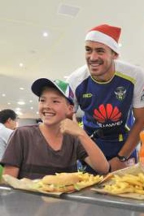 Terry Campese and Bill Tupou, with brothers, Zac Russell, 13, left and Jayden Russell, 15, both from Gowrie.