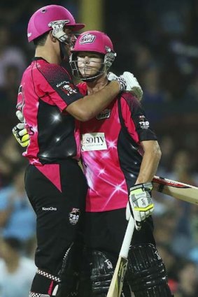 In the pink &#8230; Moises Henriques and Steve Smith.