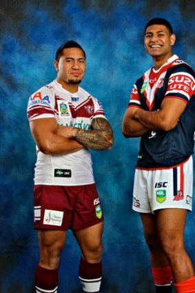 Childhood chums: Jorge Taufua and Daniel Tupou, who will line up on the wing for the Sea Eagles and Roosters respectively on Sunday.