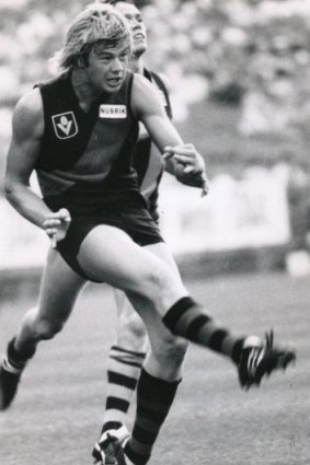 Early days: Mark Harvey at the start of his playing career with the Bombers.