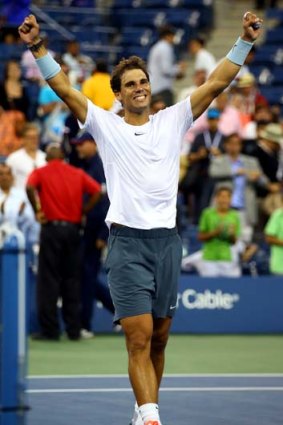 Djokovic up next: Rafael Nadal celebrates his US Open semi-final win over Richard Gasquet of France.