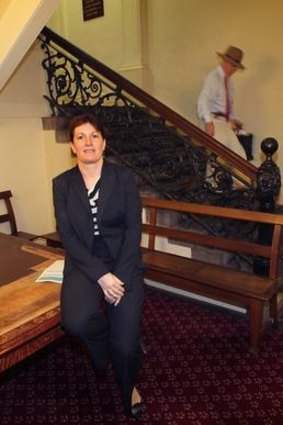 Lawyer Michelle O'Sullivan in the Bendigo Law Courts stairwell that doubles as a place for meeting clients.