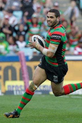 Unstoppable &#8230; Greg Inglis strolls over to score his second try to cap a stellar display against the Eels.