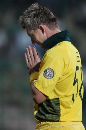 Heaven help him ... Brett Lee chases some divine intervention during the loss to South Africa.