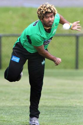 Club cameo &#8230; Lasith Malinga launches a delivery.