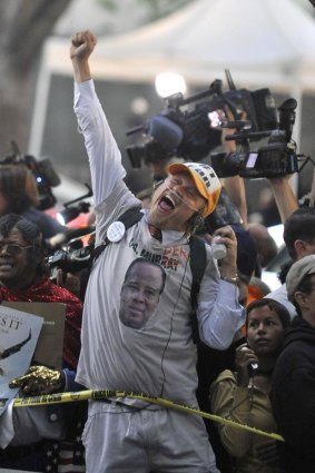 Happy scenes outside the court for the Dr Conrad Murray trial verdict.