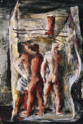 Graphic art ... <em>Shower in a ruin</em>, a 1945 pen, brush and ink work by Donald Friend.