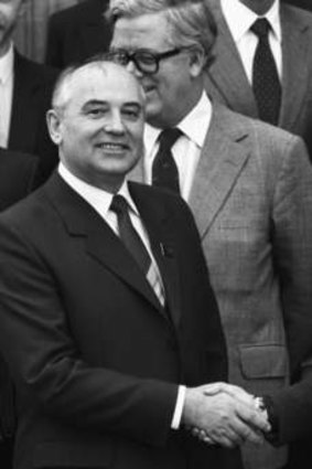 Greeting former Soviet leader Mikhail Gorbachev at Chequers in 1984.