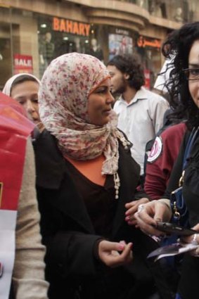 Prolific tweeter: Egyptian activist Samira Ibrahim during a protest march in Cairo.