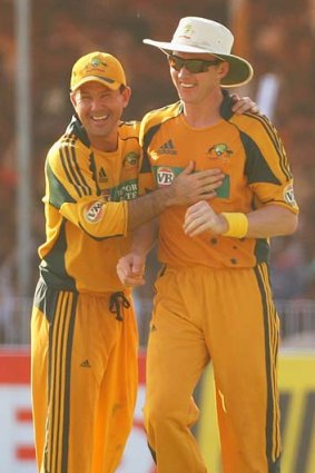 Ricky Ponting and Brett Lee after a wicket against India in 2009.