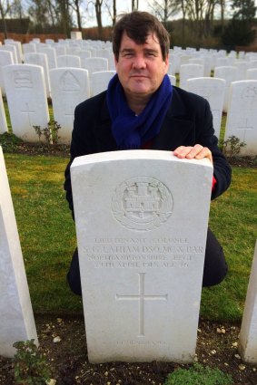 Chris Latham at his great-uncle's grave.