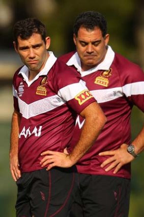 Kept guessing ... Queensland coach Mal Meninga and captain Cameron Smith.