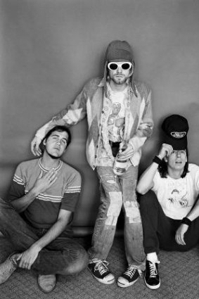 Nirvana: Krist Novoselic, Kurt Cobain and Dave Grohl. Frohman asked Cobain to remove the oversized sunglasses but he declined. 