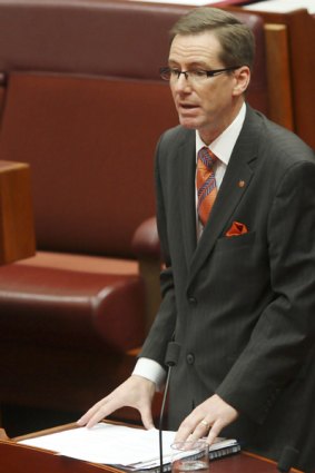 Family First senator Steve Fielding speaking in the Senate chamber.