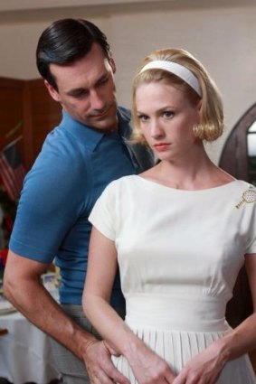 Jon Hamm and January Jones as Don and Betty Draper in <i>Mad Men</i>. 