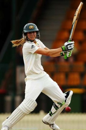 Ellyse Perry cuts during a Test against England last year.