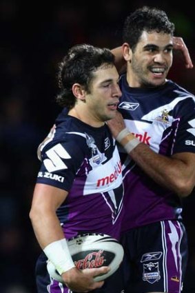 Billy Slater in 2008 with then teammate Greg Inglis.