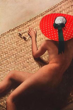 Anton Bruehl, model Ruth Curlett in red sun hat, 1936 for <i>Vogue</i>.
