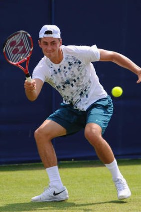 Woes over: Australian Bernard Tomic in action at Eastbourne.