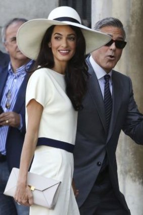 George Clooney and Amal Alamuddin Clooney arriving at Venice city hall for their civil ceremony on September 29.