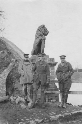 Officers Benson, Hartigan and Jackson of the 9th Lancers at the Menin Gate, February 1915.