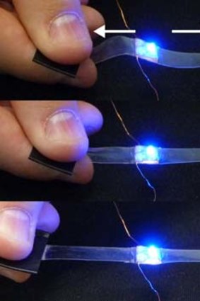LED integrated into a stretchy material that protects it against failure.