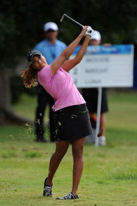 In the swing: Cheyenne Woods plays an approach shot on Friday.