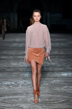 Bec &amp; Bridge included a short, wrap suede skirt in its resort collection at Fashion Week Australia. 