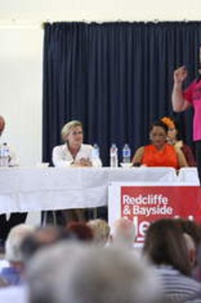Candidates for the Redcliffe State by-election speak to voters at a forum