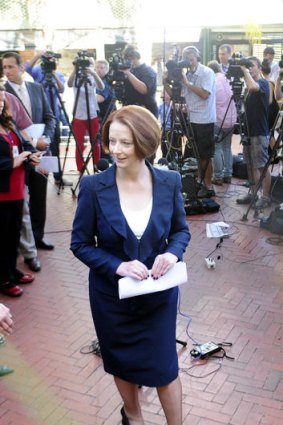 PM Julia Gillard at a Press Conference in Adelaide after Kevin Rudd resigned as Foreign Minister overnight in Washington D.C.