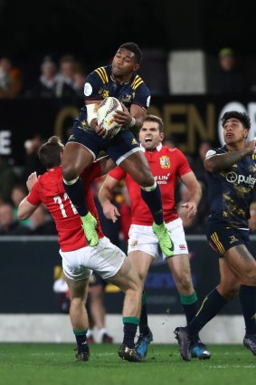 High ball: Waisake Naholo in action for the Highlanders.