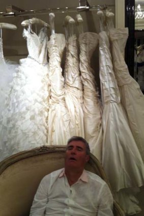 Rob Waterhouse throughly enjoying the wedding dress shopping experience.