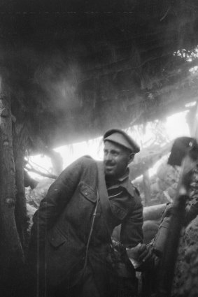 An Australian soldier in a trench at Gallipoli.