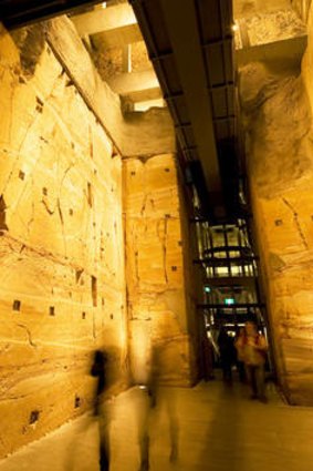 The 12-metre wall of sandstone at MONA.