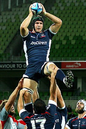 Alister Campbell in action for the Melbourne Rebels during a Super Rugby trial match.