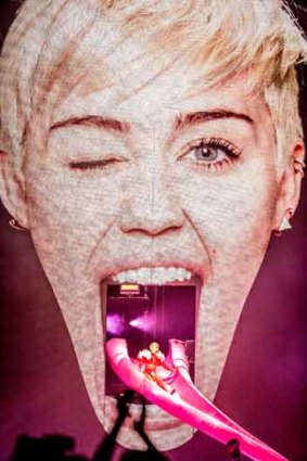 Where has it been? Miley Cyrus' tongue features heavily in her act.