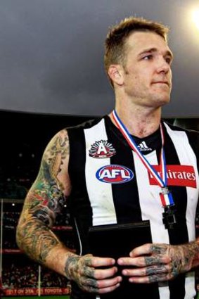 Magpies midfielder Dane Swan with his ANZAC Medal after Collingwood beat the Bombers at the MCG last year.