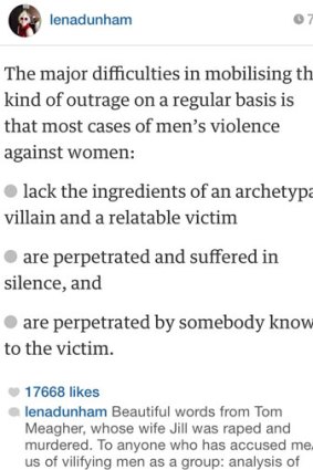 Lena Dunham's Instagram post of Tom Meagher's essay from earlier in 2014.
