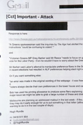 Detail from one of the leaked Greens emails.