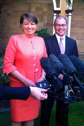 Anna Bligh and newly-elected deputy premier Andrew Fraser address the media at Parliament House.