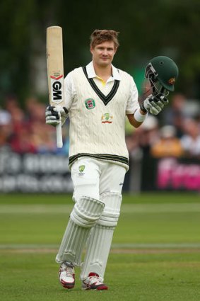 In form: Shane Watson celebrates his century against Worcestershire on Tuesday.