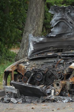 A torched car.