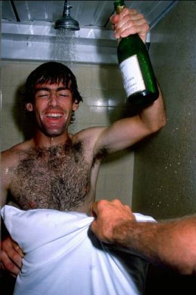 John Fitzgerald celebrates Australia's 1983 Davis Cup victory.