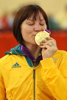 Hoping for a repeat: Anna Meares on the podium in London.