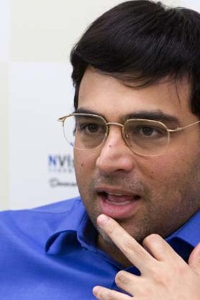 World Chess champion Viswanathan Anand from India, speaks during a press conference at the FIDE World Chess Championship in Moscow