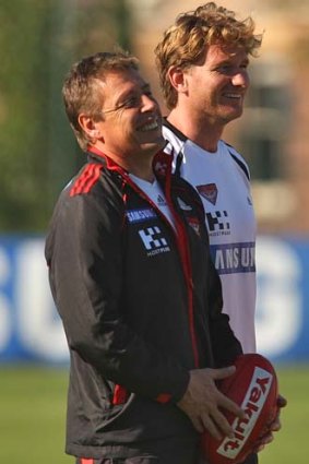 Mark Thompson with James Hird after he joined Essendon.