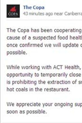 The Copa restaurant's post on Facebook, about 2pm Tuesday.