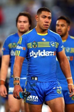 Centre of the row: Parramatta's Vai Toutai took the pass from the ballboy. 